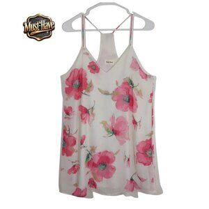 Style Rock Floral Tank Top Women’s L  Pink Flower Print Sleeveless Blouse Cami